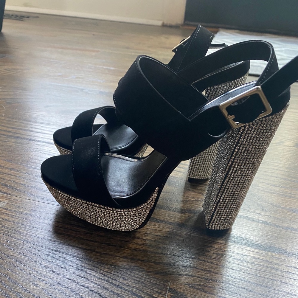 Rhinestone platform black sparkly sandles